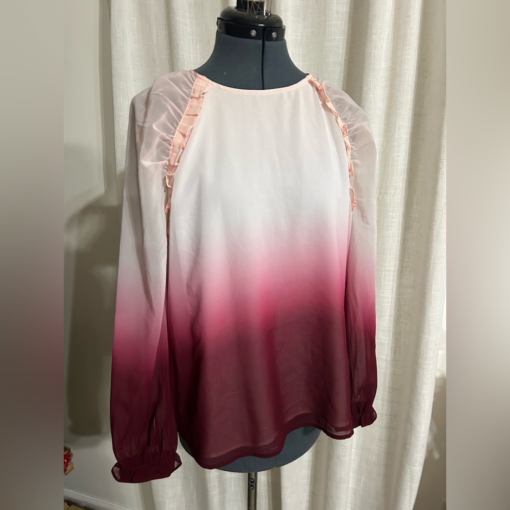 Calvin Klein Pink to Purple Red Ombré Blouse Size M